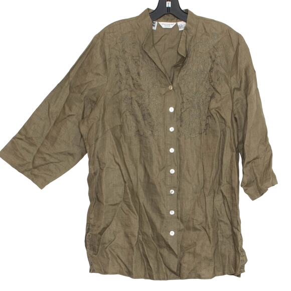 Richard Malcolm Top Linen Coastal Grandma Cottage Minimalist Boho Button Up 1X - Picture 1 of 4